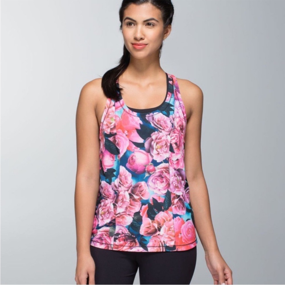 Lululemon Lightened Up Singlet Secret Garden Rose Floral Tank Sz MED 8